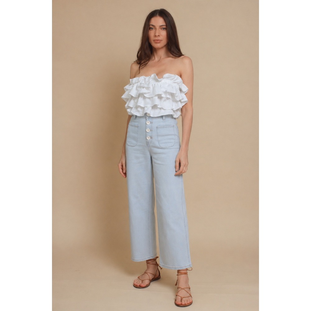 MABLE White Ruffle Corset Crop Top Size M Boho Chic Summer Resortwear Cotton